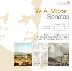 CD album cover 'Wolfgang A. Mozart: Sonaten' (GEN 87524) with Annette Unger, Brunhild Webersinke, Michael Pfaender