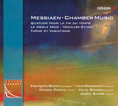 CD album cover 'Messiaen Chamber Music' (GEN 12258) with Felix Renggli, François Benda, Ivan Monighetti ...