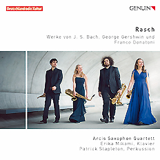 CD album cover 'Rasch' (GEN 17466) with Gast/guest:, Arcis Saxophon Quartett, Erika Mikami, Patrick Stapleton