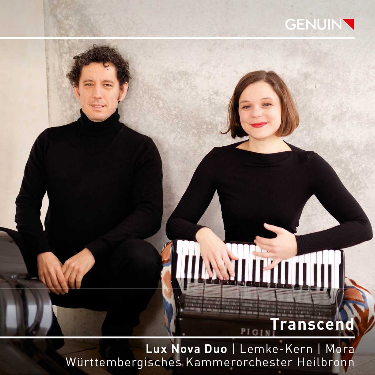CD album cover 'Transcend' (GEN 23842) with Lux Nova Duo, Eddie Mora, Marcia Lemke-Kern ...