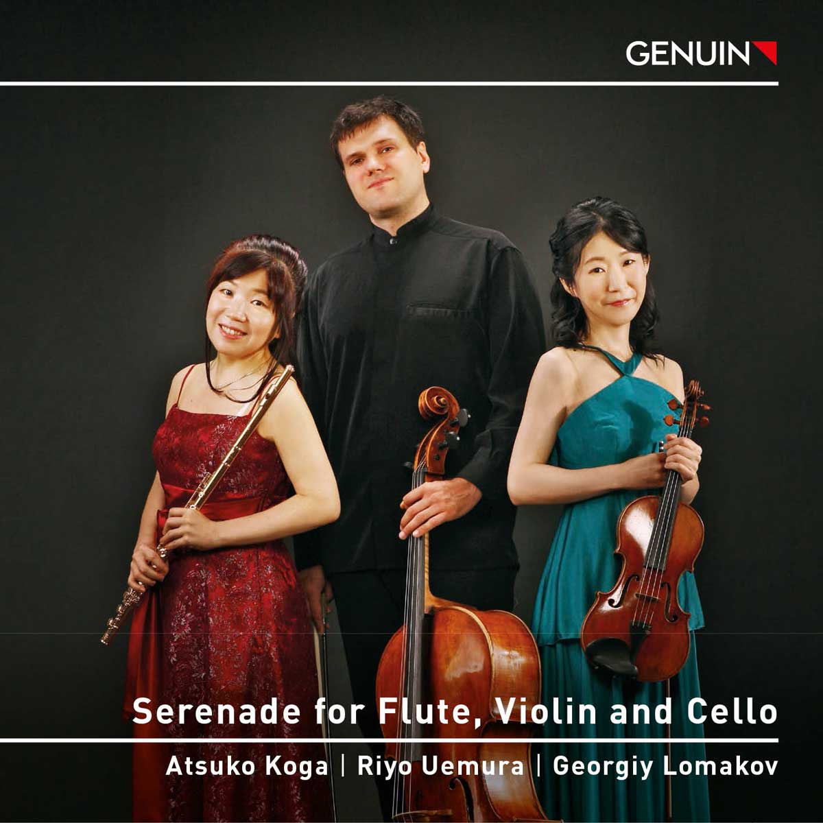 CD album cover 'Serenade for Flute, Violin and Cello' (GEN 23834) with Atsuko Koga, Georgiy Lomakov, Riyo Uemura