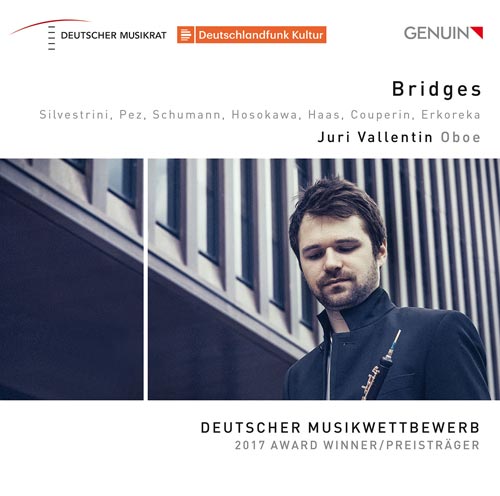 CD album cover 'Bridges' (GEN 18629) with Philipp Heiß, Juri Vallentin, Elina Albach, Theo Plath, Patrick Sepec