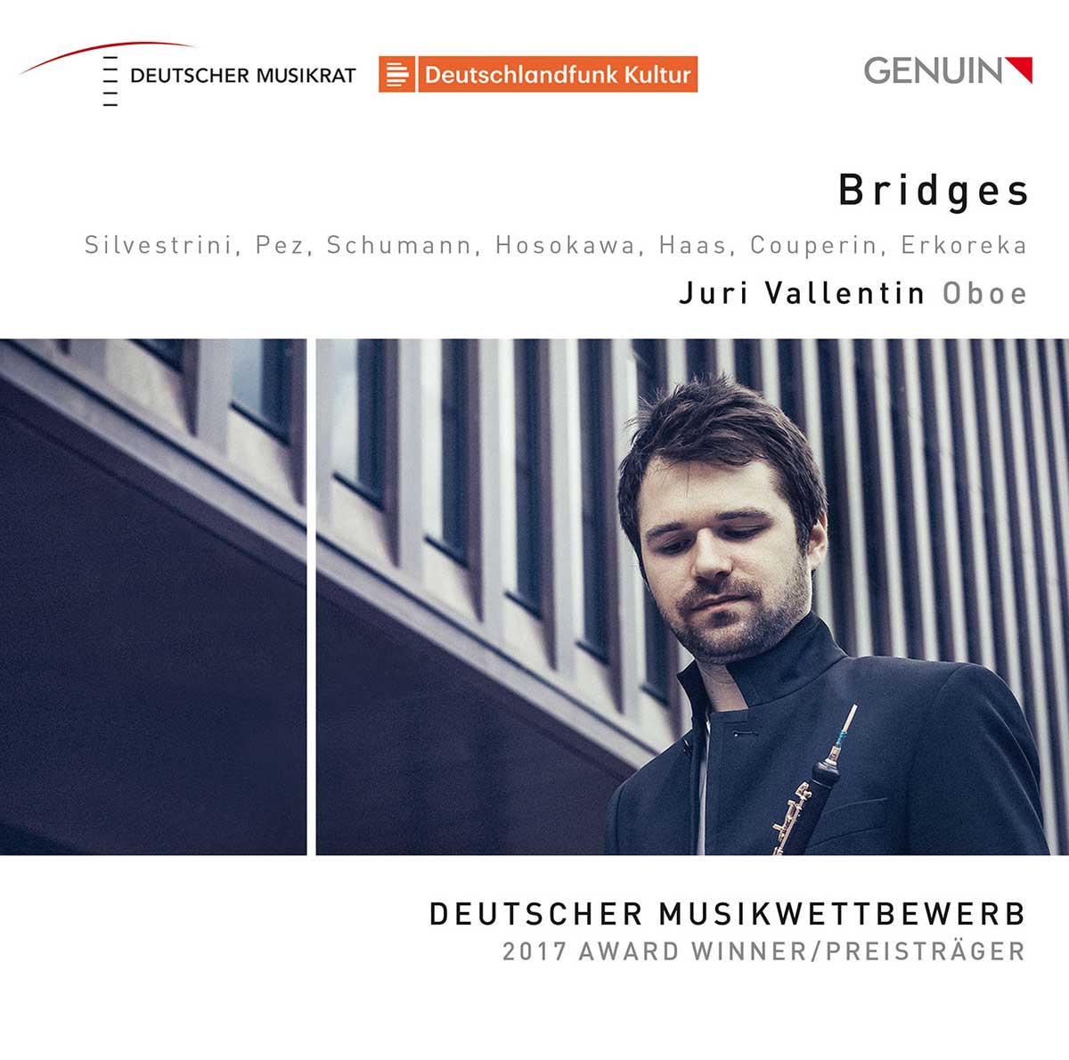 CD album cover 'Bridges' (GEN 18629) with Philipp Heiß, Juri Vallentin, Elina Albach, Theo Plath, Patrick Sepec