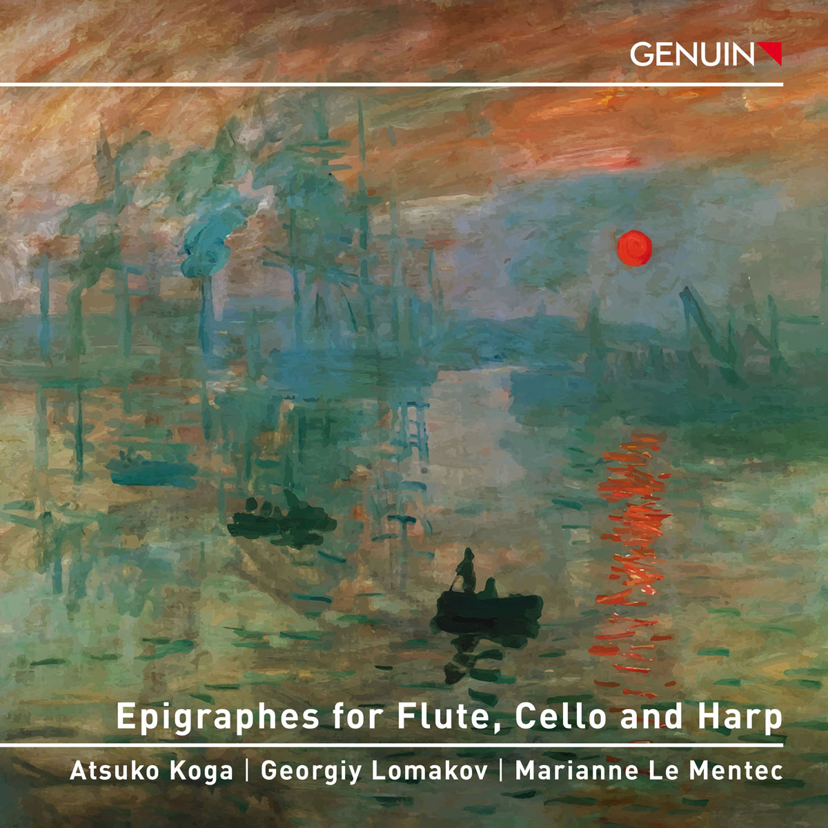 CD album cover 'Epigraphes for Flute, Cello and Harp' (GEN 25926) with Atsuko Koga, Georgiy Lomakov, Marianne Le Mentec
